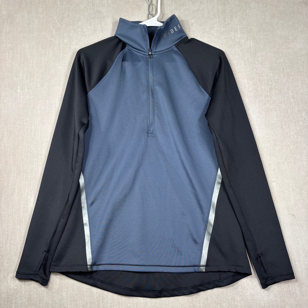 Under Armour ColdGear Womens Pullover Medium 1/4 Zip Blue Black‎ Thumbholes Mock